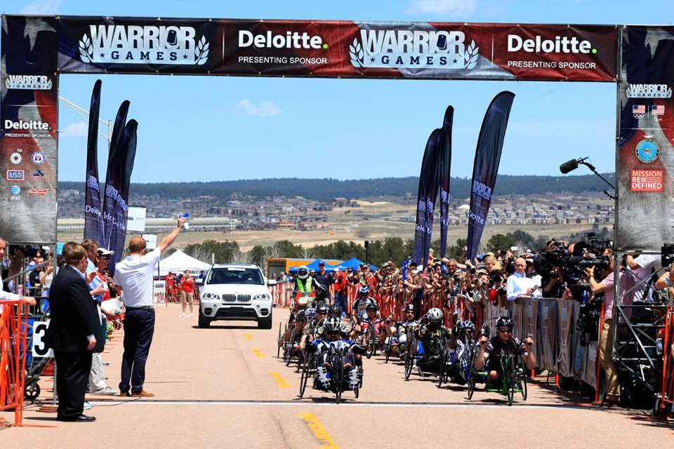 Prince Harry starts the first medal event of the 2013 Warrior Games