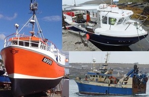 Composite photograph showing fishing vessels Harvester, Annie T and Apollo