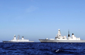 French Navy destroyer FS Forbin and HMS Diamond meet in the Mediterranean Sea