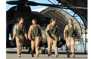 From left: Sergeant Stephanie Cole, Flight Lieutenants Michelle Goodman and Joanna Watkinson, and Sergeant Wendy Donald during training in southern California to fly Merlin helicopters in Afghanistan