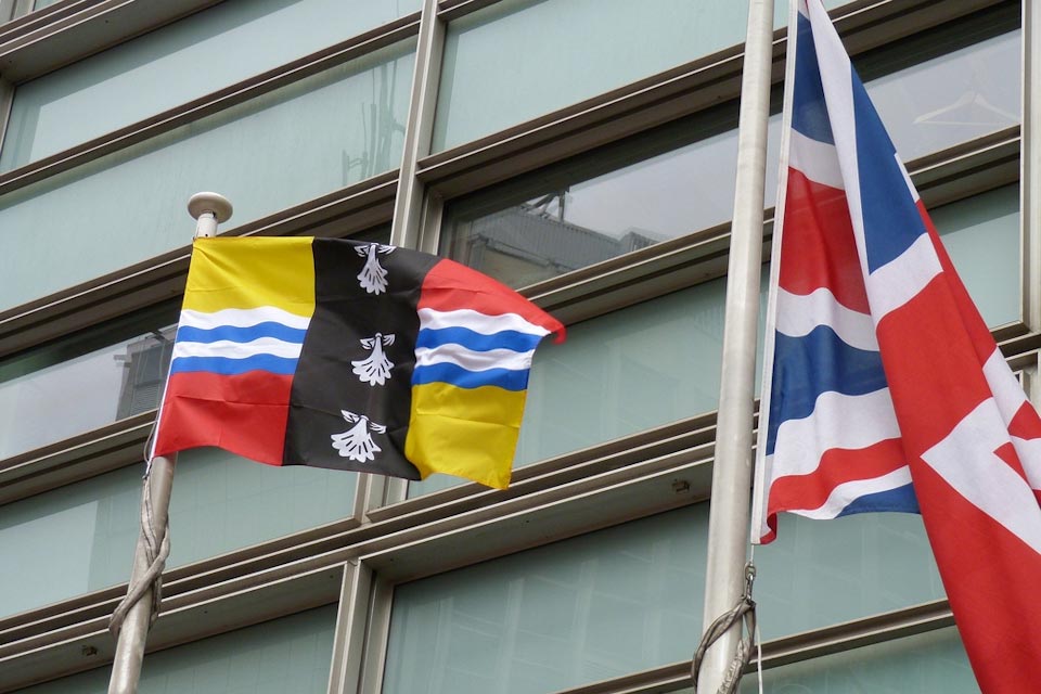 The Bedfordshire flag and Union Flag