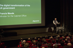 Francis Maude speaking at the Sprint 15 conference.