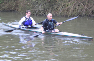 Royal Marines Captain Jon White and Colour Sergeant Lee John Waters taking part in the Devizes to Westminster International Canoe Race