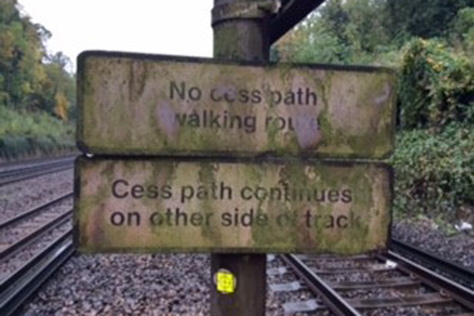 Photograph of the sign indicating the limit of the position of safety in the wideway (courtesy Network Rail)