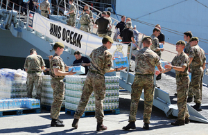 HMS Ocean receiving replies in Gibraltar before leaving for the Caribbean