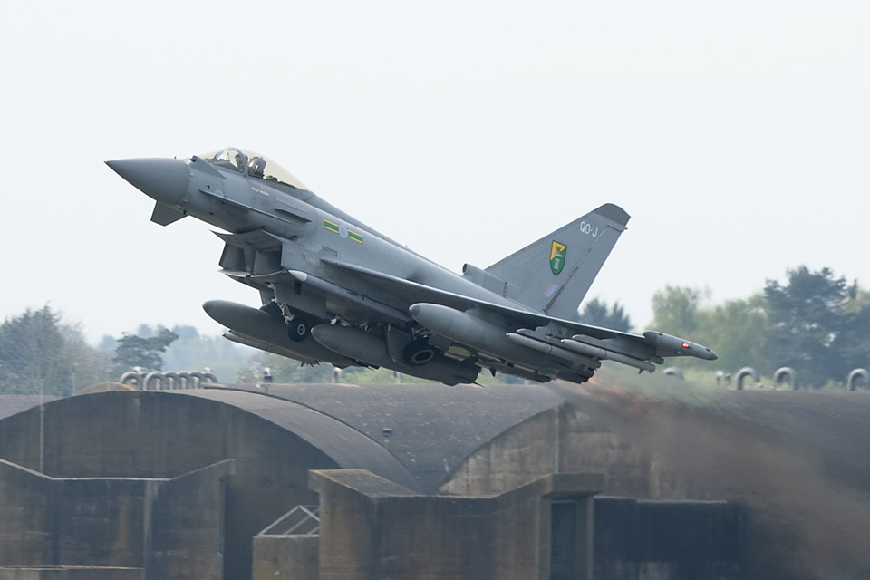 A Royal Air Force Typhoon taking off from RAF Coningsby