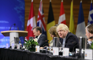 Foreign Secretary Boris Johnson speaking at the Vancouver summit.