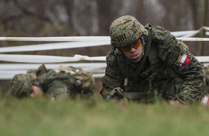 The team from the Chilean Military Academy manoeuvre through an assault course on day one of the Sandhurst military skills competition held at West Point [Picture: West Point Public Affairs Office]