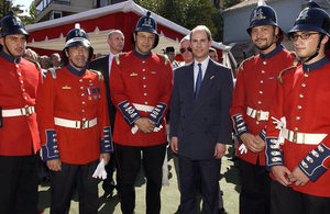 HRH The Earl of Wessex with volunteers of the 14th Fire Brigade when he visited Chile in March 2005.
