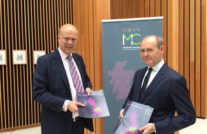 Secretary of State Chris Grayling and Midlands Connect Chair Sir John Peace at launch of the 'picking up the pace' report.