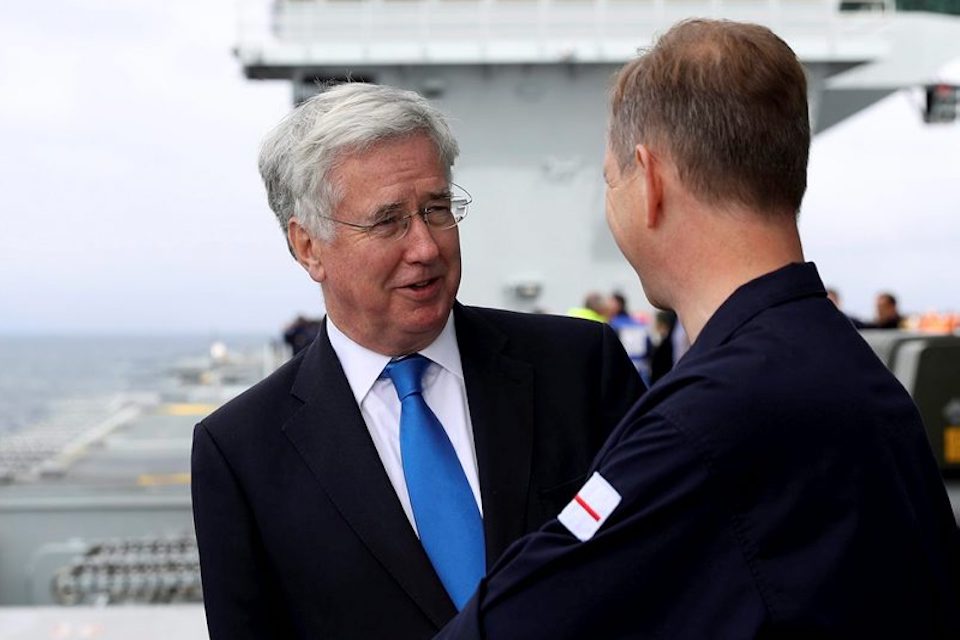 The Defence Secretary Sir Michael Fallon visited HMS Queen Elizabeth during sea trials last month.