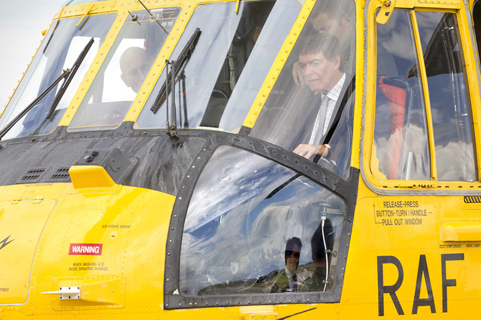 Mr Dunne is shown around the cockpit of an RAF Sea King search and rescue helicopter