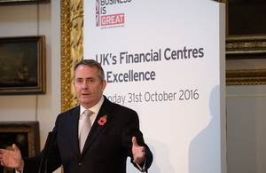 Dr Liam Fox at UK's financial centres of excellence conference