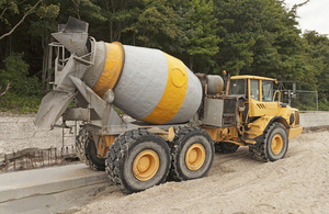 A cement mixer truck.