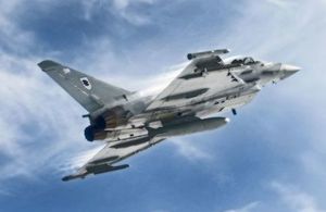 An 11 Squadron Typhoon from Royal Air Force Coningsby accelerates and climbs rapidly during a training sortie. Crown Copyright. Photo: SAC Andrew Seaward.