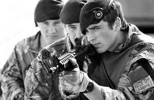 Lance Corporal Alex Askew is backed up by Marine Steve Caswell and Captain Will Hall during the walkthrough before the firing exercise [Picture: Crown Copyright/MOD 2013]