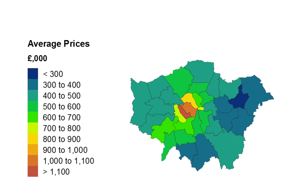 Heat map for average price by London borough