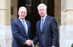 Defence Secretary Sir Michael Fallon welcomes US Secretary of Defense Jim Mattis to London