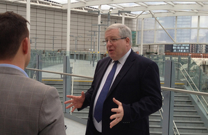 Secretary of State for Transport at Manchester Victoria station.