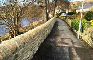 The newly-completed flood wall in Stanhope, County Durham