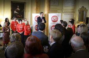 David Cameron welcomes Sport Relief fundraisers to 10 Downing Street.