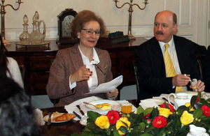 Chilean Ambassador María Teresa Infante with Russell Baker, DHM at the British Embassy