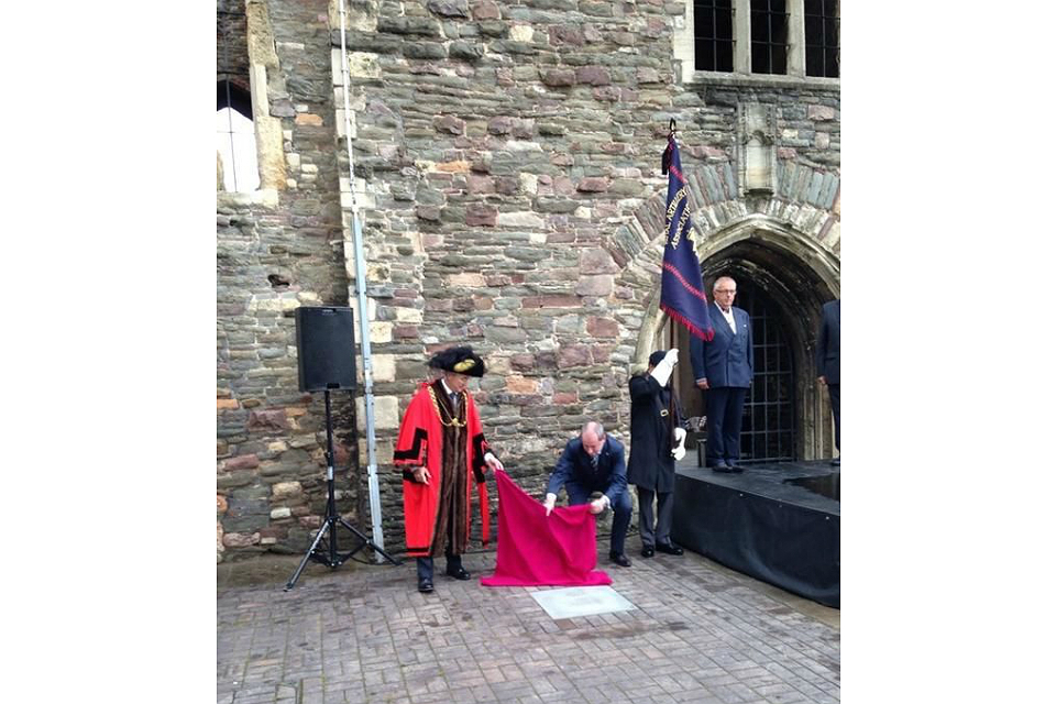 Unveiling of the Victoria Cross paving stone laid in honour of Captain Douglas Reynolds.