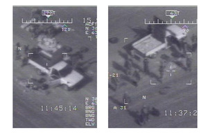 Targeting camera stills taken from the RAF Reaper mission showing the vehicles being used to transport the seized haul of weapons and drugs