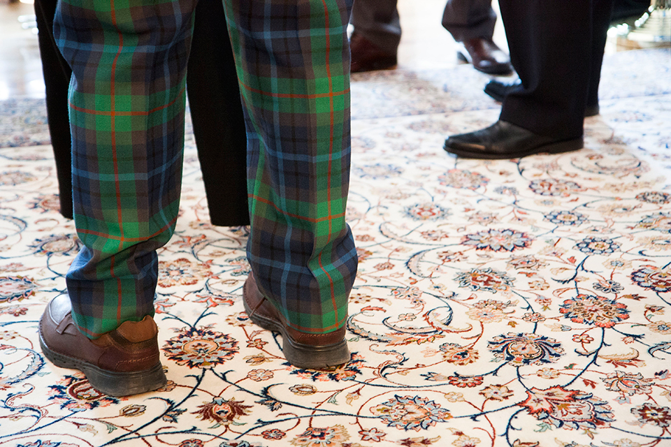 Tartan pants against the carpet at the British Residence