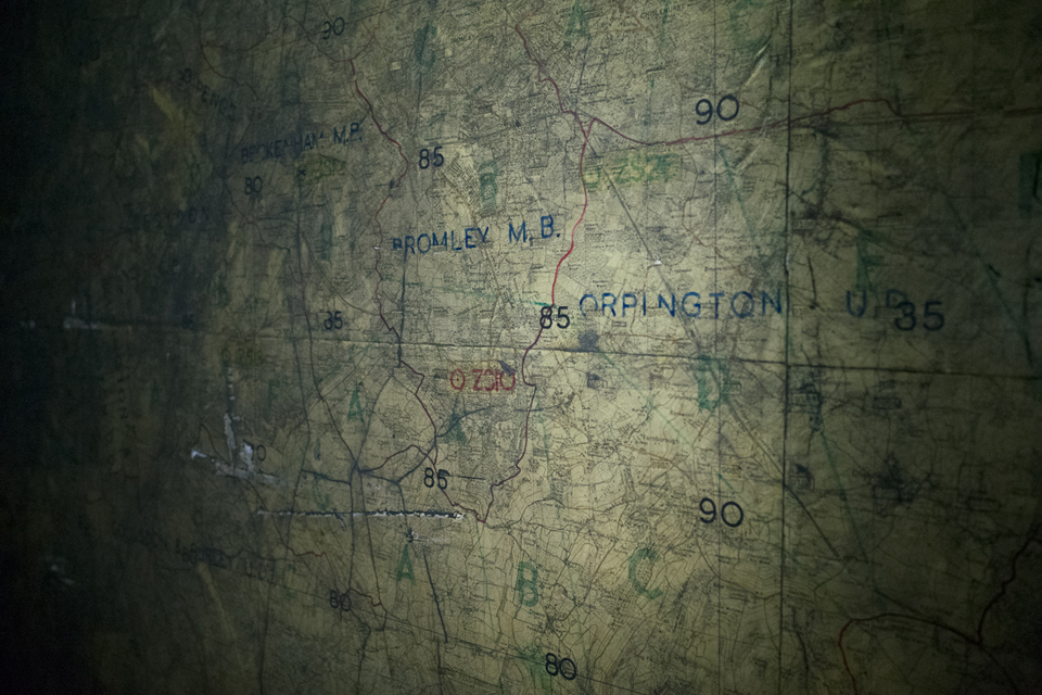 Close-up of the wartime anti-aircraft operations map