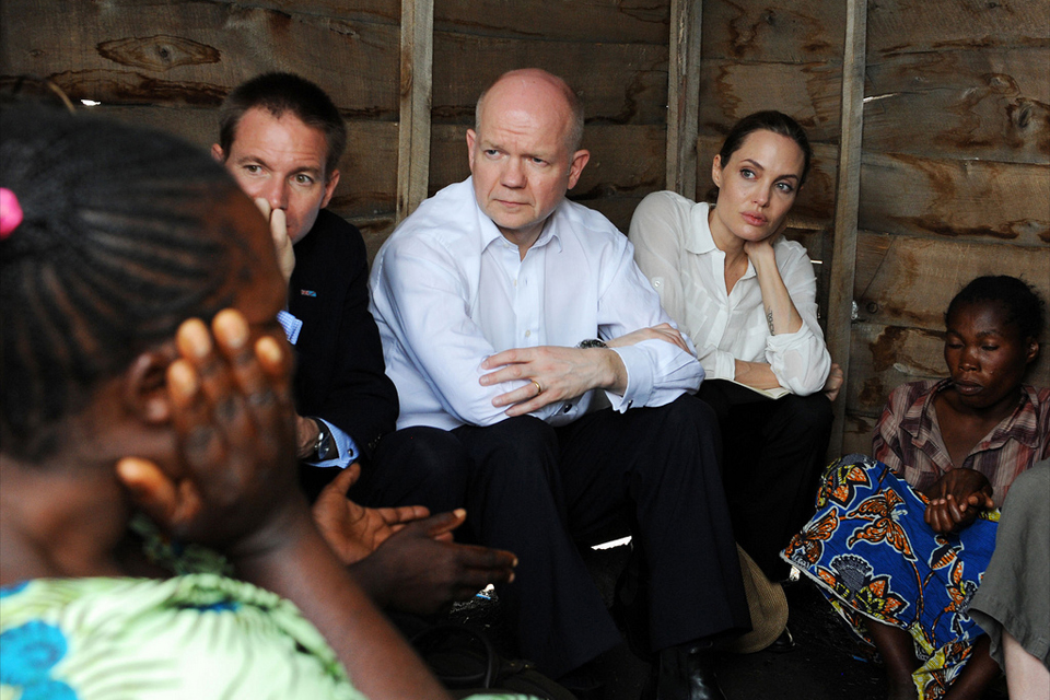 The Foreign Secretary and Special Envoy of the UN High Commissioner for Refugees Angelina Jolie visiting Nzolo Displacement Camp, near Goma, eastern DRC. 