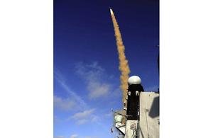 HMS Daring fires her new Sea Viper air defence missile system during a training exercise at the MOD's target range in the Hebrides