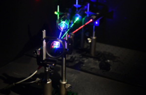 Three lasers being blocked by an optically addressable light valve [Picture: Crown copyright]