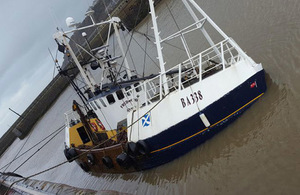 Fishing vessel Fredwood flooded alongside berth (photograph courtesy of News & Star)