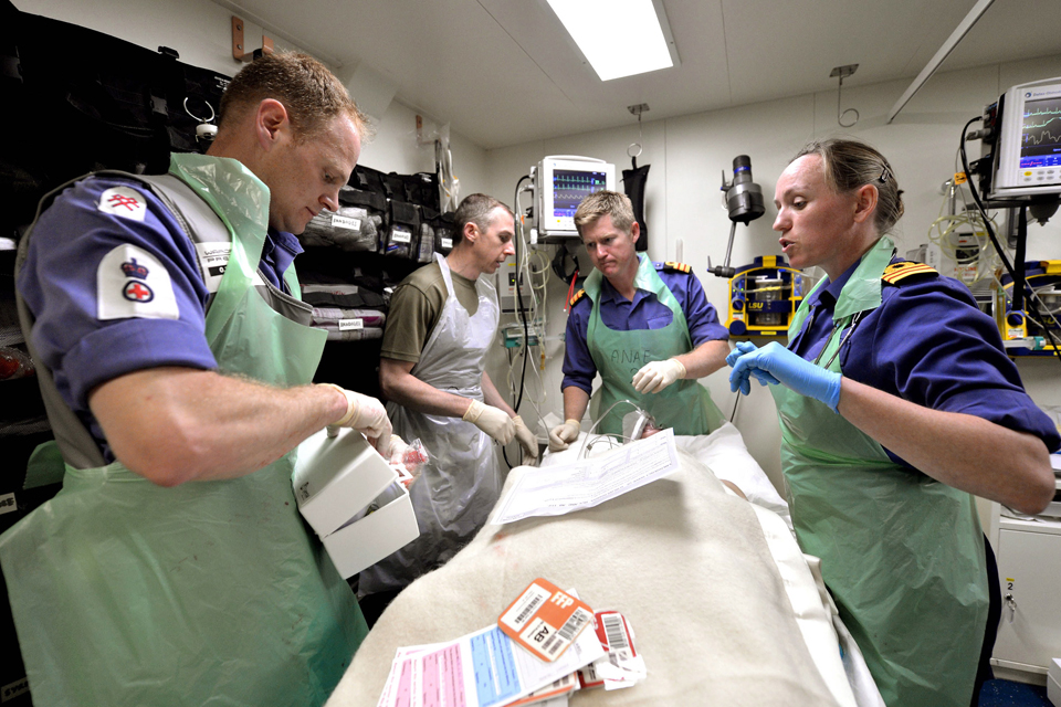 Left to right: Petty Officer (Naval Nurse) Scott Gilbert, RAF Flight Sergeant Ross Cairnie, Surgeon Commander Richard Heames and Surgeon Commander Catherine Doran