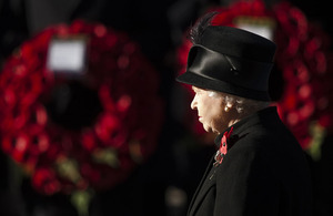 Her Majesty The Queen at the National Service of Remembrance at The Cenotaph in London
