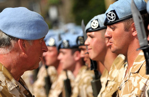 The Prince of Wales inspects soldiers