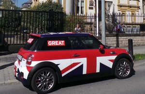 The MINI in front of the British Embassy in Luxembourg