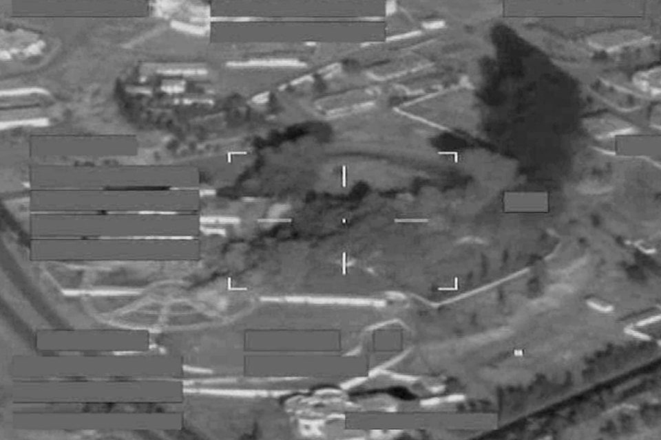 RAF Tornados strike at a Daesh palace stronghold in Mosul.