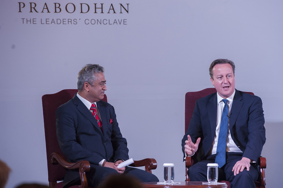 David Cameron speaking at Prabodhan Leaders Conclave.