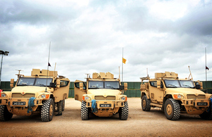 Husky protected support vehicles are lined up at the Stanford training facility in Norfolk (STANTA) (library image) [Picture: Crown copyright]