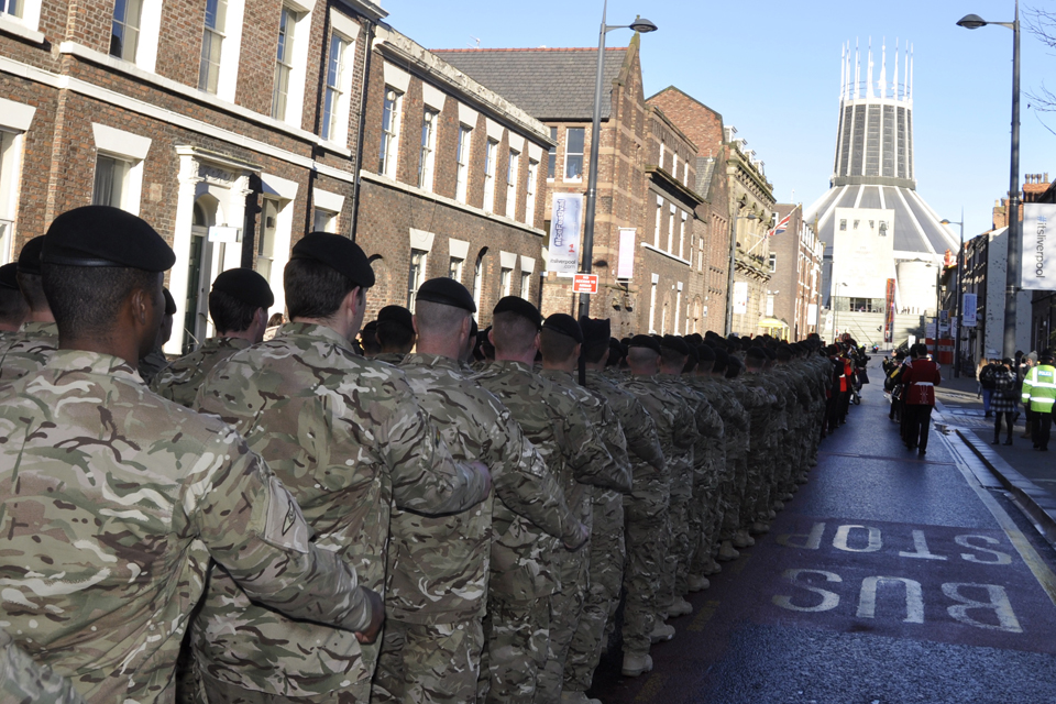 Soldiers parade through Liverpool