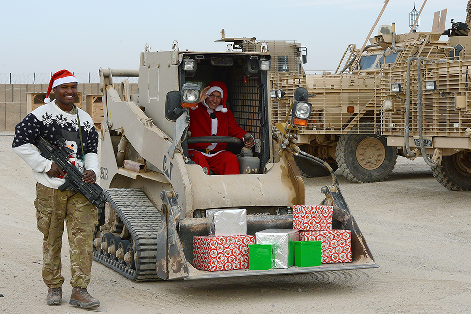 Troops delivering Christmas post in Camp Bastion 