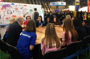 Vince Cable spaeking to young people at The Big Bang Fair