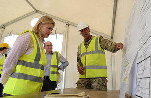 Justine Greening on a previous visit to Sierra Leone when she saw the construction of Kerry Town Ebola treatment centre. Picture: Staff Sergeant Tom Robinson RLC/MOD