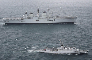 HMS Illustrious and French naval vessel FS Lieutenant de Vaisseau Lavallée en route to La Coruna in Spain