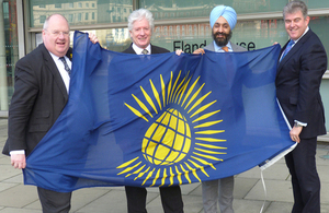 Eric Pickles, Bruno Peek (Pageantmaster for Fly a Flag for the Commonwealth), Peter Virdee (Virdee Foundation) and Brandon Lewis