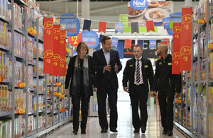 Prime Minister in Asda, Hayes with Harriet Harman and Asda staff.