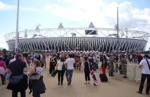 Crowds gather outside the Olympic stadium