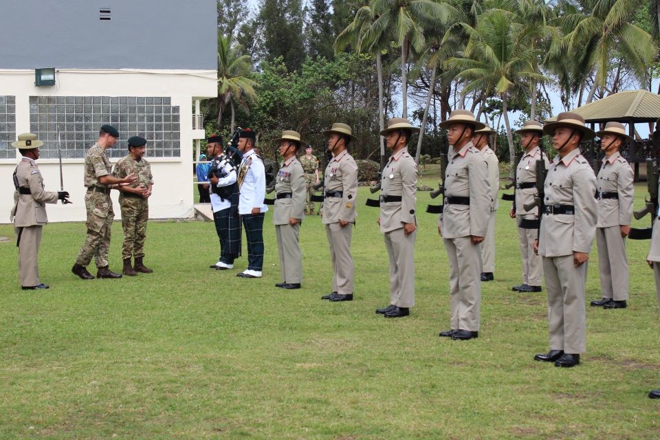 His Majesty inspecting the Honour Guard accompanied by The Commander, British Forces Brunei, Lieutenant Colonel Charlie Crowe